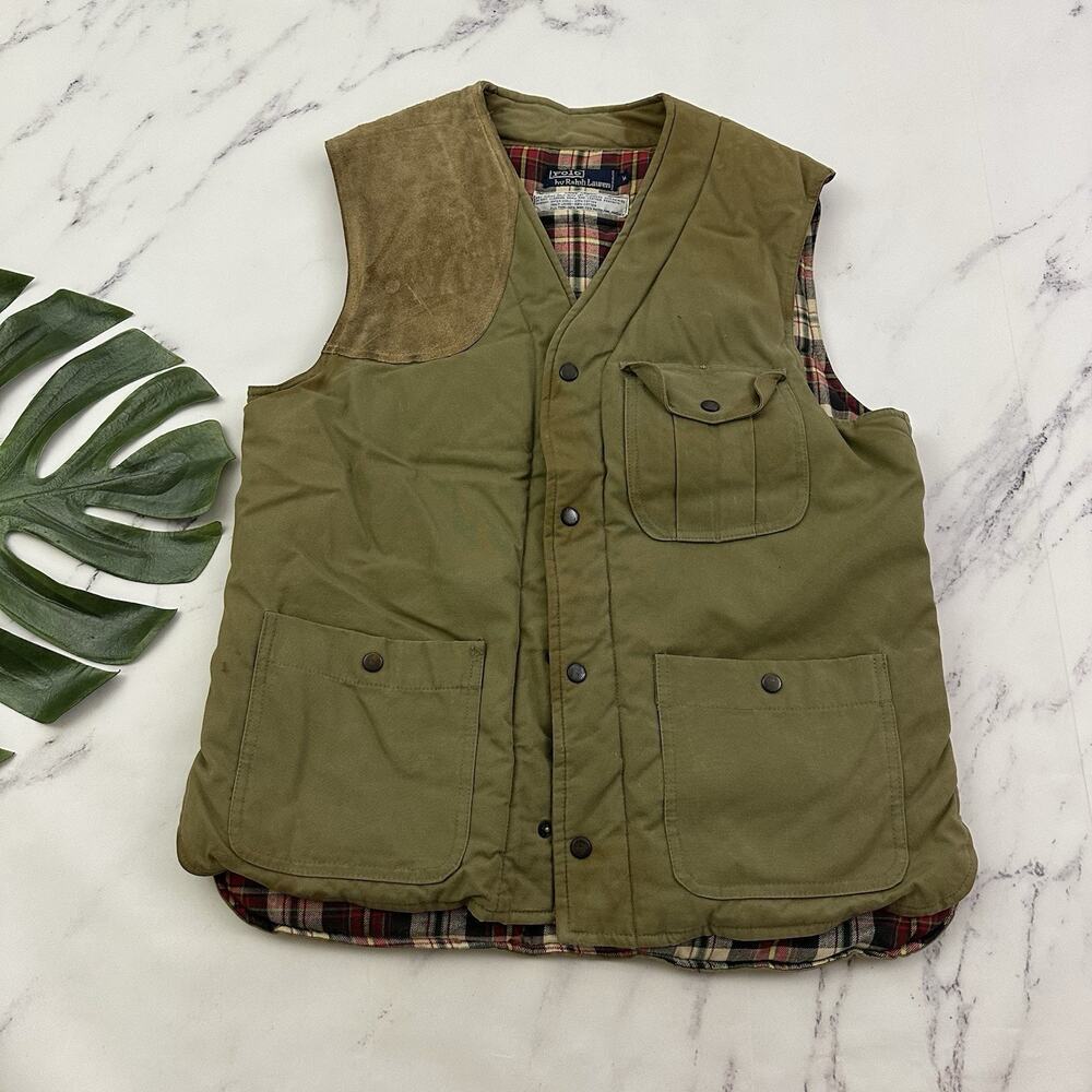 Polo Ralph Lauren Mens Vintage 80s Shooting Vest Size M Puffer Down Fill Green
